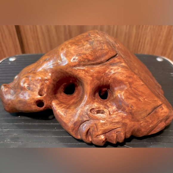 Vintage ( LIKE,Netsuke Chinese Boxwood) 3 Faces Burl Wood Hand Carved Sculpture - Picture 6 of 10